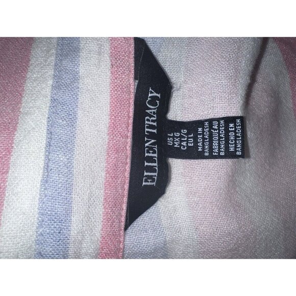 Ellen Tracy Striped Button-Front Shirt w/Roll-Tab Sleeves Womens L Pink/Blue - Picture 6 of 9